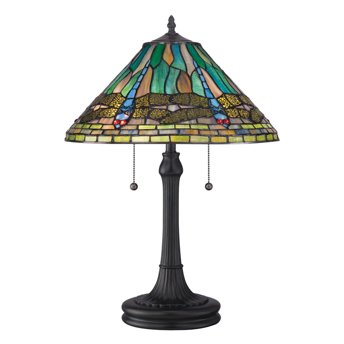 Quoizel 2 Light King Tiffany Table Lamp, Vintage Bronze