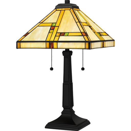 Quoizel Tiffany 2 Light 24" Table Lamp, Matte Black/Multicolor Art - TF16136MBK