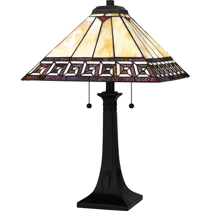 Quoizel Tiffany 2 Light 25" Table Lamp, Matte Black/Multicolor Art - TF16138MBK