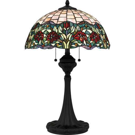 Quoizel Tiffany 3 Light Table Lamp, Matte Black/Multicolor Art - TF16141MBK