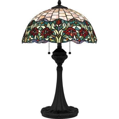 Tiffany Table Lamp, Matte Black/Multicolor Art