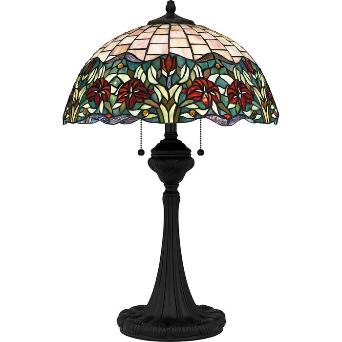 Quoizel Tiffany 3 Light Table Lamp, Matte Black/Multicolor Art