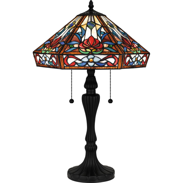 Quoizel Brenner 2 Light 17" Table Lamp, Matte Black/Multicolor Art - TF16142MBK