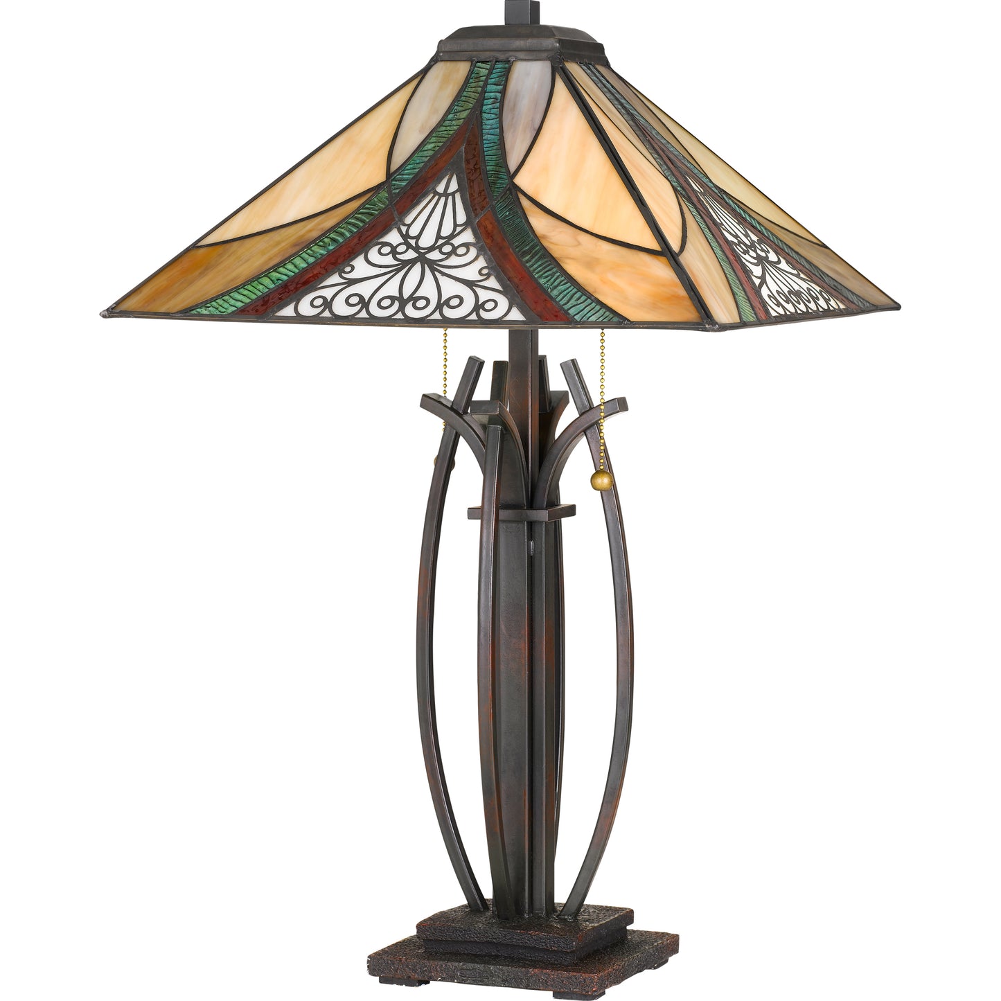 16" Square Tiffany Table Lamp, Valiant Bronze