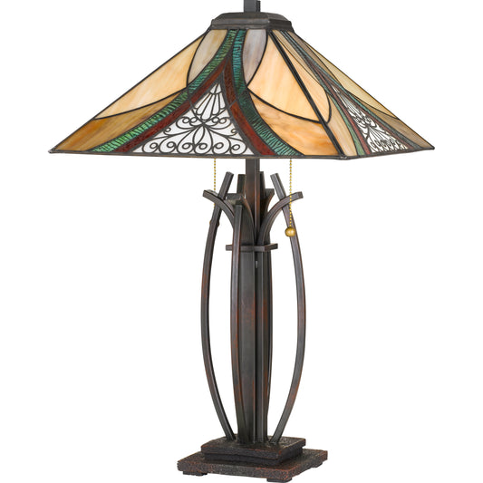 16" Square Tiffany Table Lamp, Valiant Bronze