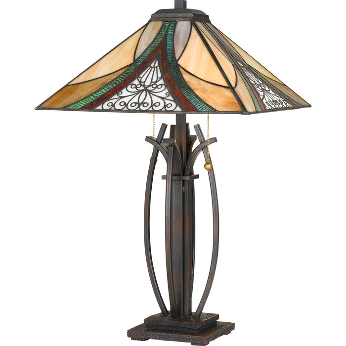 Quoizel 16" Square Tiffany Table Lamp, Valiant Bronze