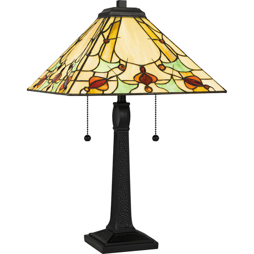 Quoizel Legend 2 Light Table Lamp, Matte Black/Multicolor Art Glass - TF5617MBK