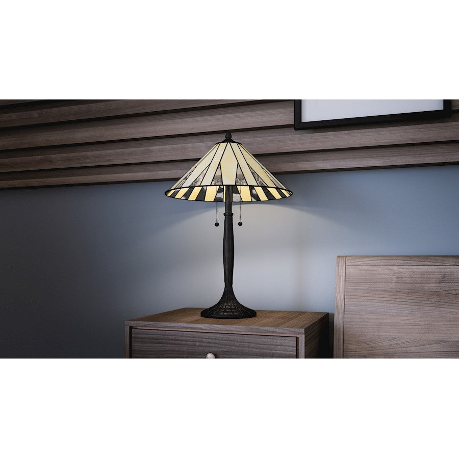 Legend Table Lamp, Matte Black/Multicolor Art Glass