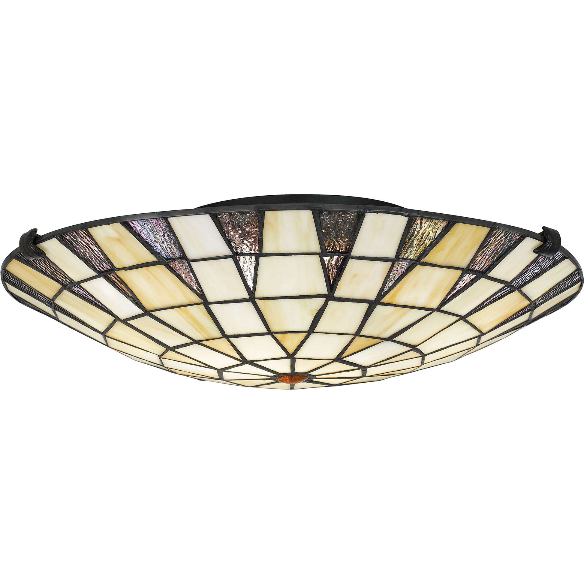 Quoizel Legend 2 Light Flush Mount, Matte Black/Multicolor Art Glass - TF5618MBK