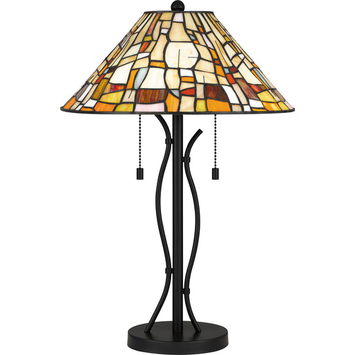 Quoizel Stinson 2 Light Table Lamp, Matte Black/Multicolor Art Glass - TF5619MBK
