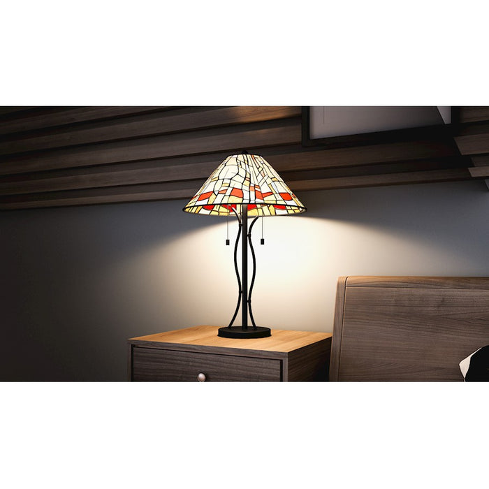 Quoizel Stinson 2 Light Table Lamp, Matte Black/Multicolor Art Glass