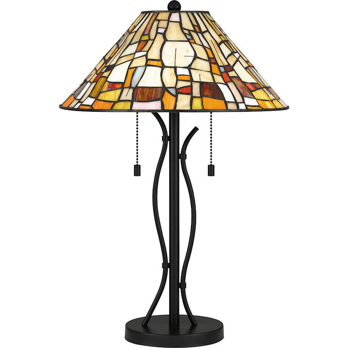 Quoizel Stinson 2 Light Table Lamp, Matte Black/Multicolor Art Glass