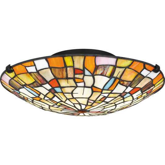 Quoizel Stinson 2 Light Flush Mount, Black/Multicolor Art Glass - TF5620MBK