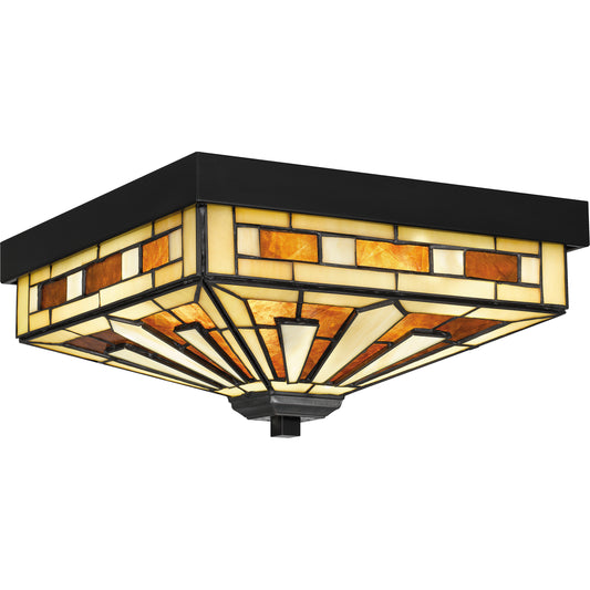 Quoizel Hathaway 3 Light Flush Mount, Black/Multicolor Art Glass - TF5622MBK