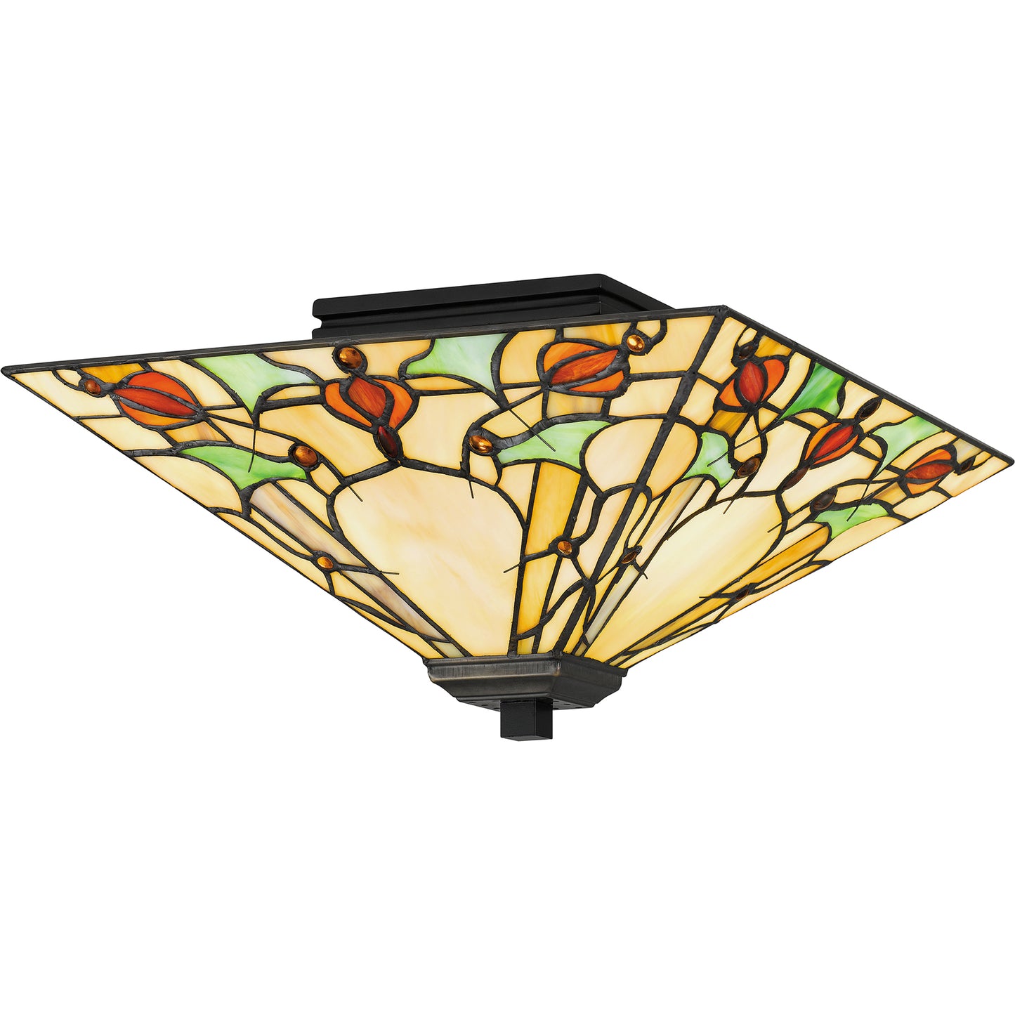 Quoizel Westwind 2 Light Flush Mount, Black/Multicolor Art Glass - TF5624MBK