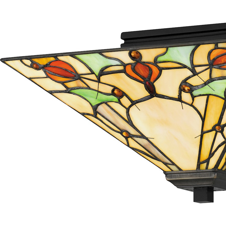 Quoizel Westwind 2 Light Flush Mount, Black/Multicolor Art Glass