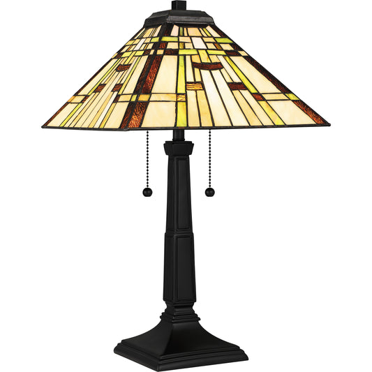 Quoizel Mill Run 2 Light Table Lamp, Black/Multicolor Art Glass - TF5625MBK