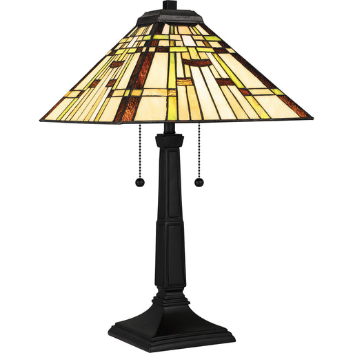 Quoizel Mill Run 2 Light Table Lamp, Black/Multicolor Art Glass - TF5625MBK