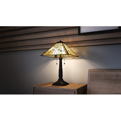 Mill Run Table Lamp, Black/Multicolor Art Glass