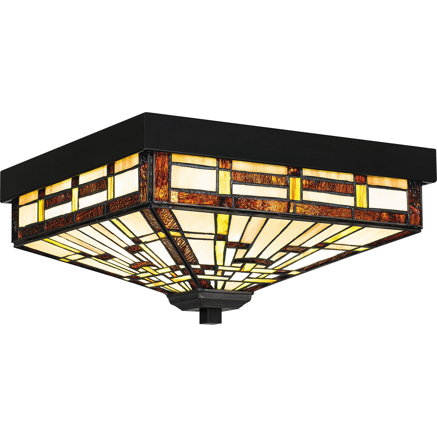 Quoizel Mill Run 3 Light Flush Mount, Black/Multicolor Art Glass - TF5626MBK