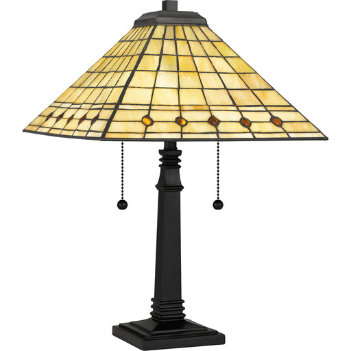 Quoizel Braden 2 Light Table Lamp, Matte Black/Multicolor Art Glass - TF5627MBK