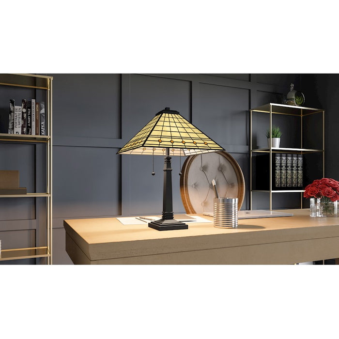 Quoizel Braden 2 Light Table Lamp, Matte Black/Multicolor Art Glass