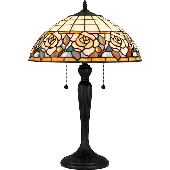 Quoizel Betty 2 Light Table Lamp, Matte Black/Multicolor Art Glass