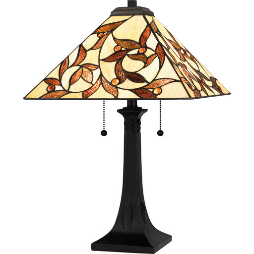 Quoizel Zion 2 Light Table Lamp, Matte Black/Multicolor Art Glass - TF6154MBK