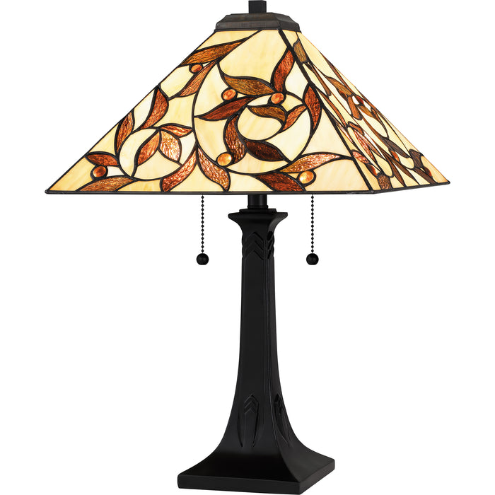 Quoizel Zion 2 Light Table Lamp, Matte Black/Multicolor Art Glass - TF6154MBK