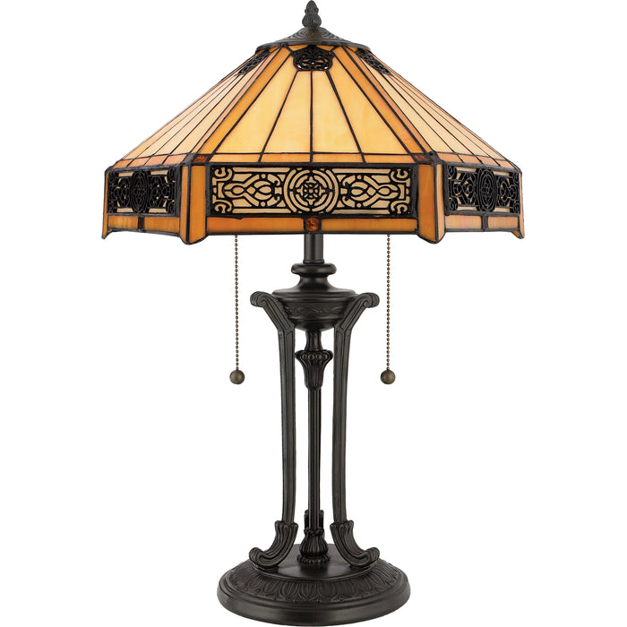 Quoizel 2 Light Indus Tiffany Table Lamp, Vintage Bronze