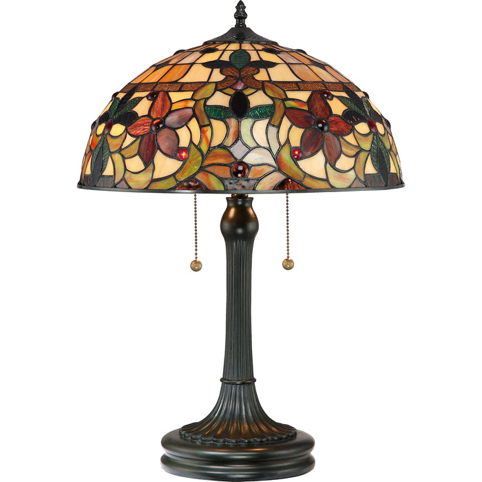 Quoizel 2 Light Kami Tiffany Table Lamp, Vintage Bronze
