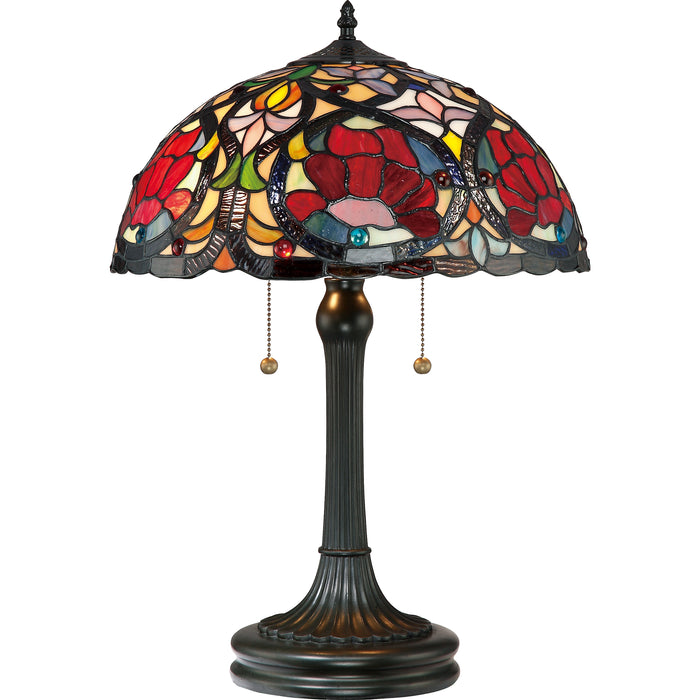 Quoizel 2 Light Larissa Tiffany Table Lamp, Vintage Bronze