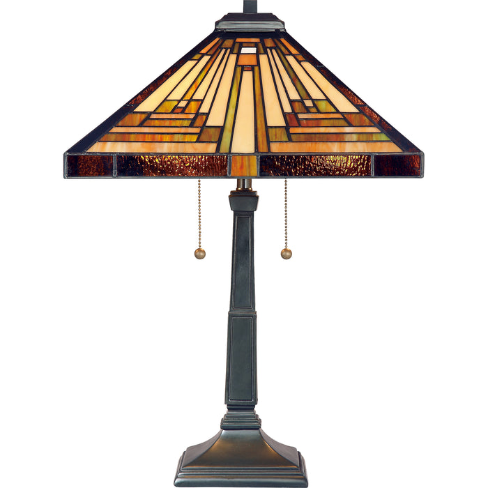 Quoizel 2 Light Stephen Tiffany Table Lamp, Vintage Bronze