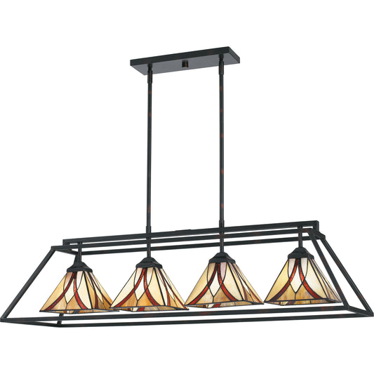 Quoizel Asheville Linear 4 Light Chandelier, Bronze/Tiffany - TFAS442VA