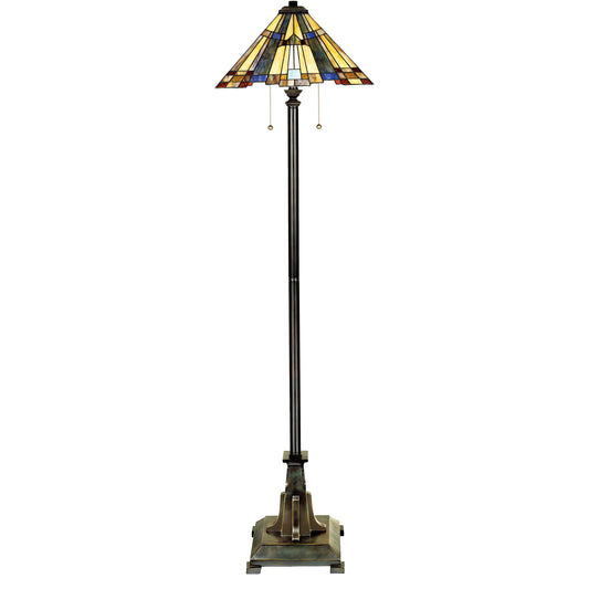 Quoizel 2 Light Inglenook Tiffany Floor Lamp, Valiant Bronze