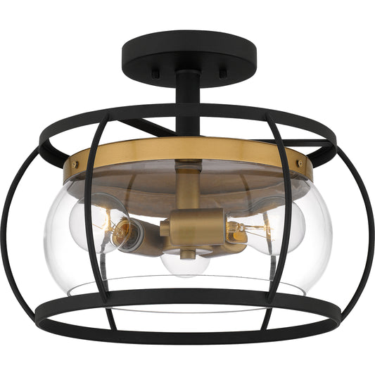 Quoizel Thyme 3 Light Semi-Flush Mount, Earth Black/Clear - THY1715EK