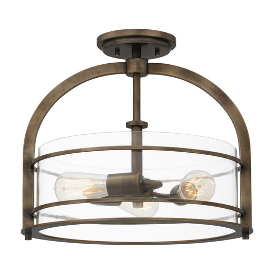 Quoizel Toscana 3 Light Semi-Flush Mount, Statuary Bronze/Clear - TOS1715SU