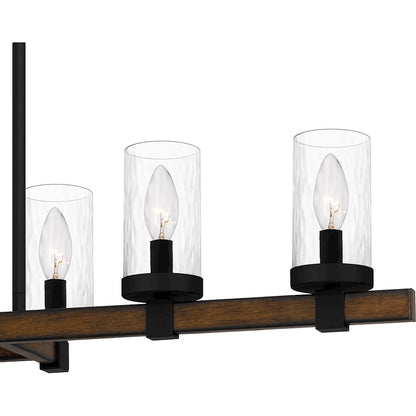 Quoizel Tuthill 6 Light Island Light, Matte Black/Clear Water Glass