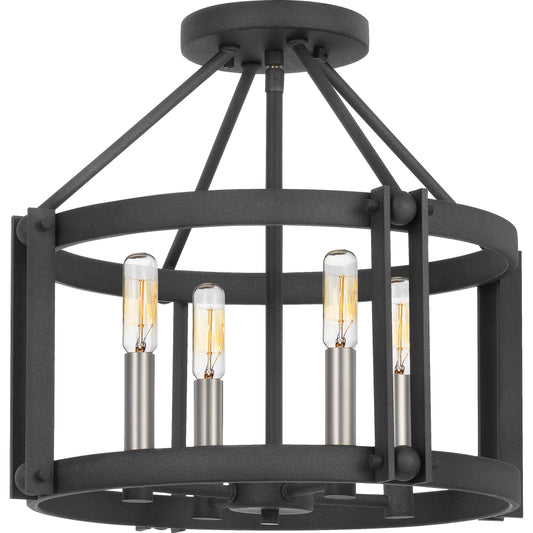 Quoizel Victor 4 Light Semi-Flush Mount, Mottled Black