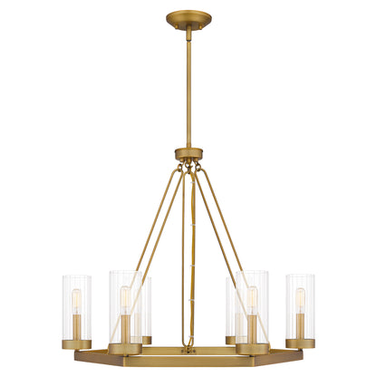 Quoizel Valens 6 Light Chandelier, Aged Brass/Clear Reeded - VLS5028AB