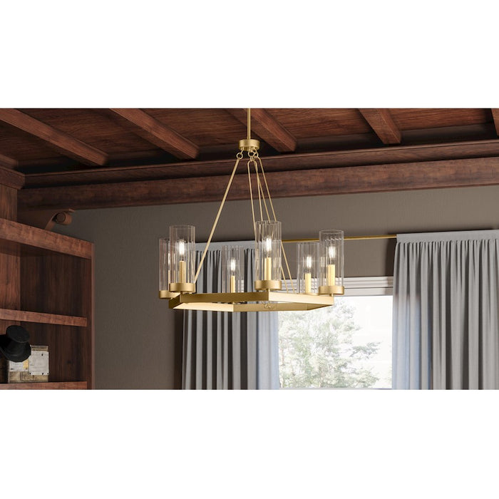 Quoizel Valens 6 Light Chandelier, Aged Brass/Clear Reeded