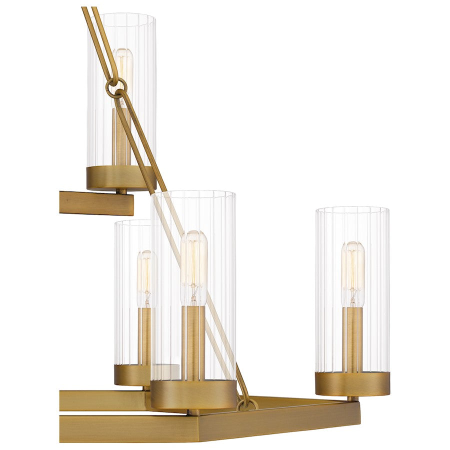 Quoizel Valens 9 Light Chandelier, Aged Brass/Clear Reeded