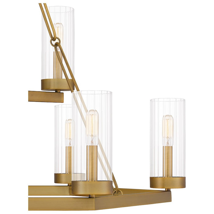 Quoizel Valens 9 Light Chandelier, Aged Brass/Clear Reeded