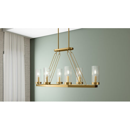 Quoizel Valens 6 Light Chandelier Light, Aged Brass/Clear Reeded