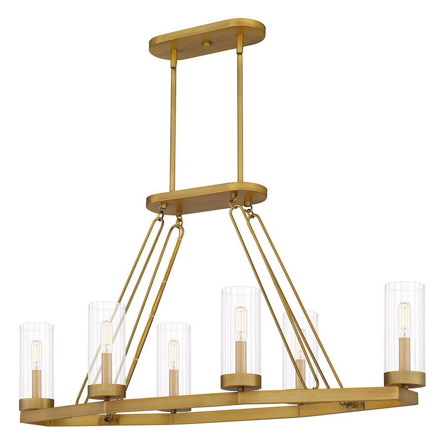 Quoizel Valens 6 Light Chandelier Light, Aged Brass/Clear Reeded