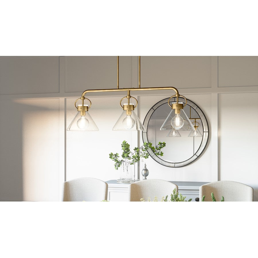 Quoizel Webster 3 Light Chandelier Light, Weathered Brass/Clear