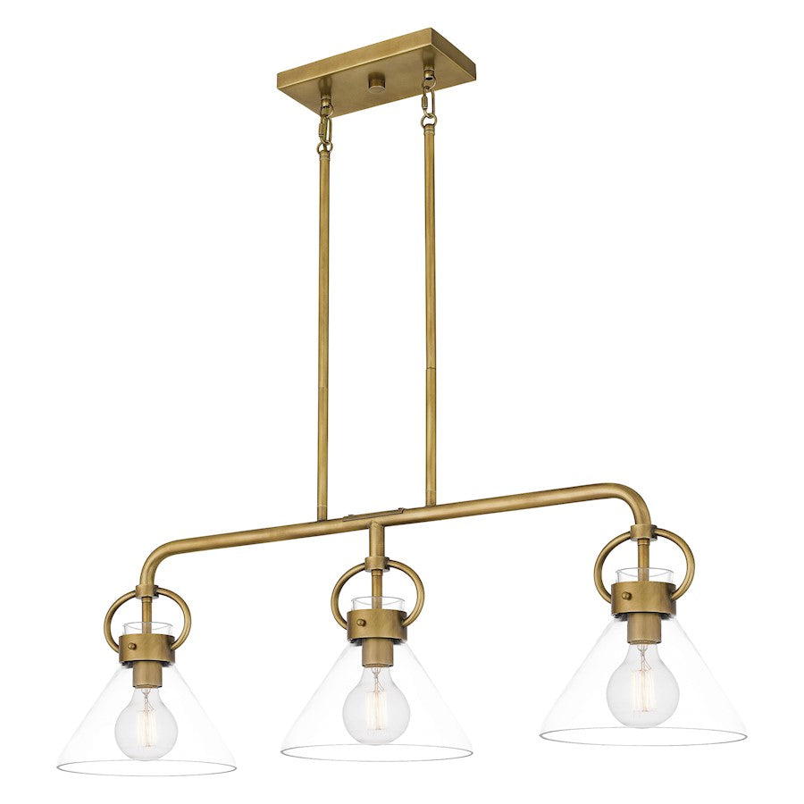 Quoizel Webster 3 Light Chandelier Light, Weathered Brass/Clear