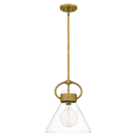 Quoizel Webster 1 Light Mini Pendant, Weathered Brass/Clear - WBS1512WS