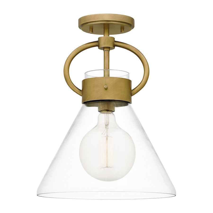 Quoizel Webster 1 Light Semi-Flush Mount, Weathered Brass/Clear