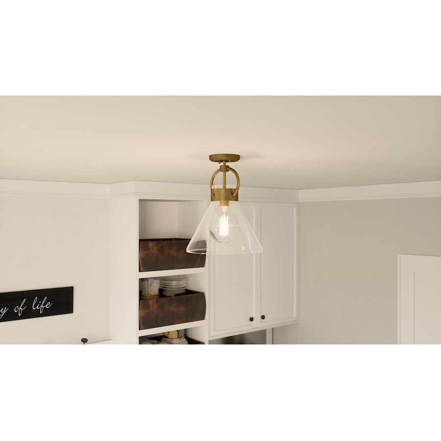 Quoizel Webster 1 Light Semi-Flush Mount, Weathered Brass/Clear